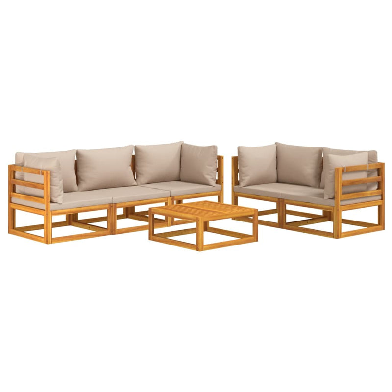 6 Piece Garden Lounge Set with Taupe Cushions Solid Wood Payday Deals