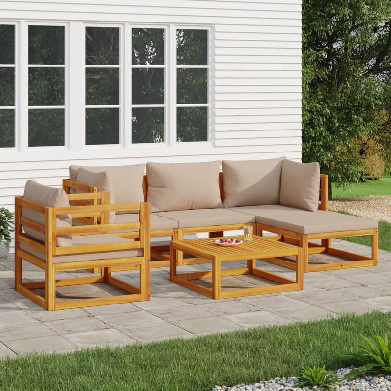 6 Piece Garden Lounge Set with Taupe Cushions Solid Wood Payday Deals