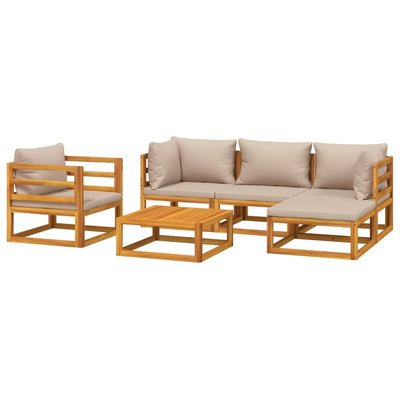 6 Piece Garden Lounge Set with Taupe Cushions Solid Wood Payday Deals
