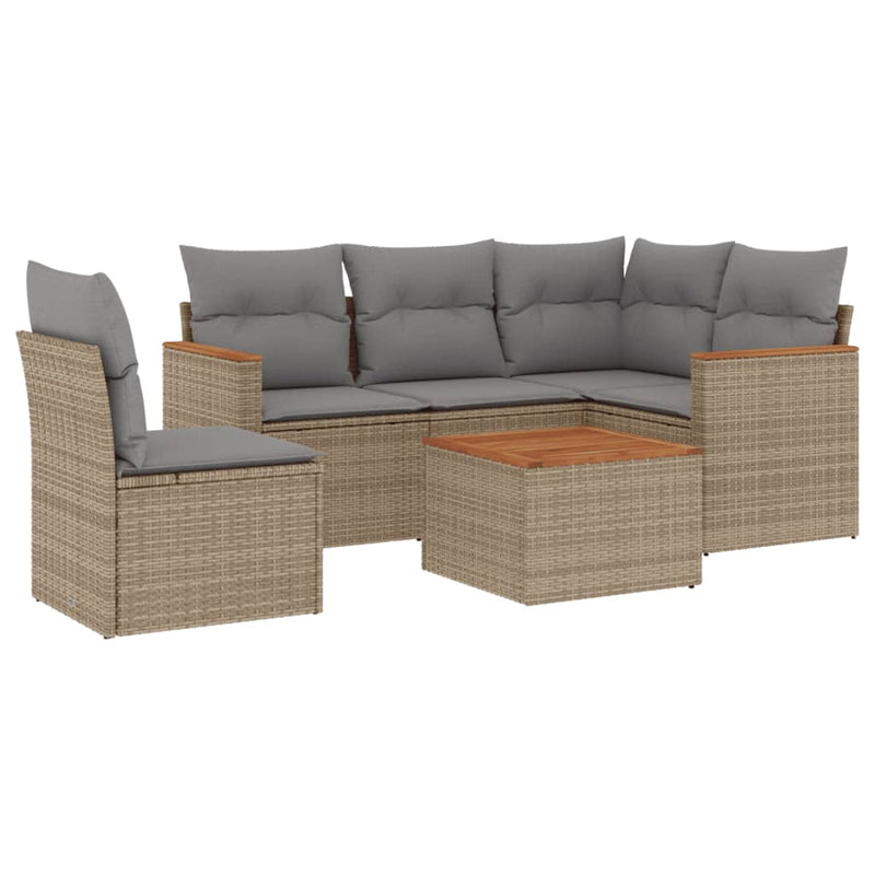 6 Piece Garden Sofa Set with Cushions Beige Poly Rattan Payday Deals