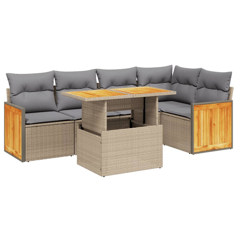6 Piece Garden Sofa Set with Cushions Beige Poly Rattan Payday Deals
