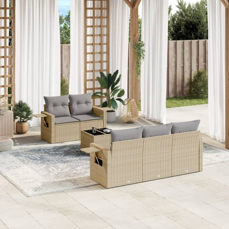 6 Piece Garden Sofa Set with Cushions Beige Poly Rattan Payday Deals