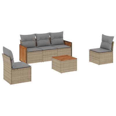 6 Piece Garden Sofa Set with Cushions Beige Poly Rattan Payday Deals