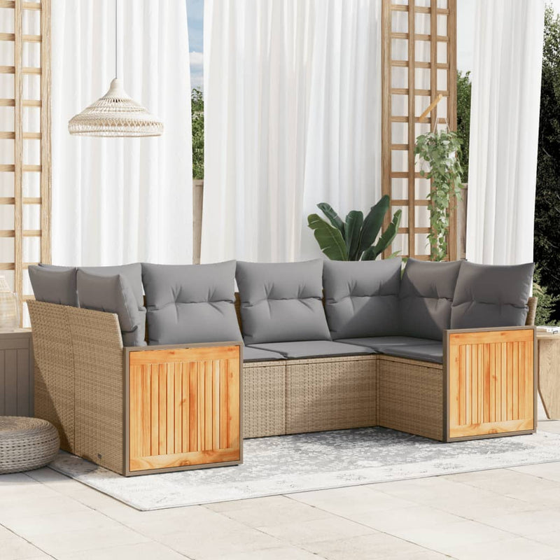 6 Piece Garden Sofa Set with Cushions Beige Poly Rattan Payday Deals