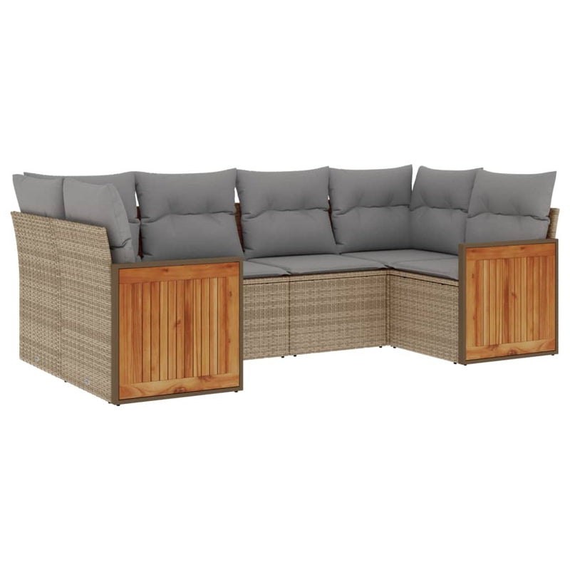 6 Piece Garden Sofa Set with Cushions Beige Poly Rattan Payday Deals