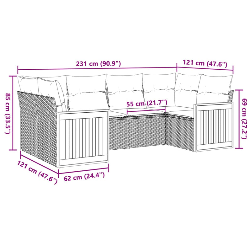 6 Piece Garden Sofa Set with Cushions Beige Poly Rattan Payday Deals