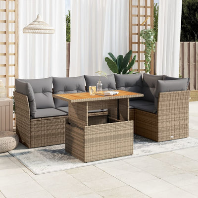 6 Piece Garden Sofa Set with Cushions Beige Poly Rattan Payday Deals