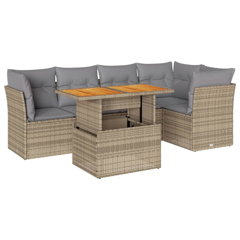 6 Piece Garden Sofa Set with Cushions Beige Poly Rattan Payday Deals