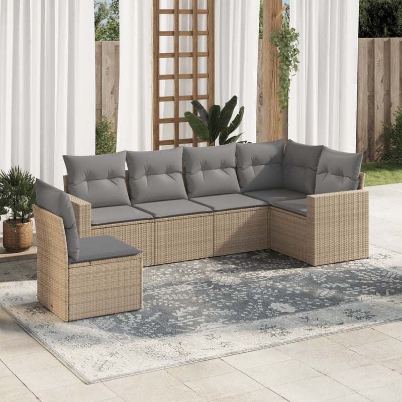 6 Piece Garden Sofa Set with Cushions Beige Poly Rattan Payday Deals