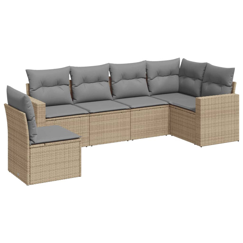 6 Piece Garden Sofa Set with Cushions Beige Poly Rattan Payday Deals