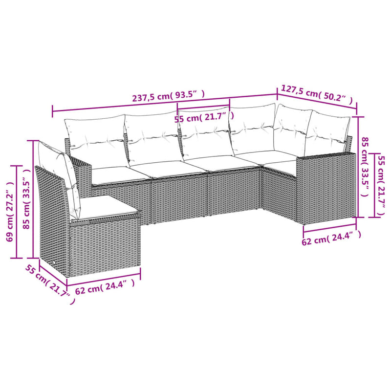 6 Piece Garden Sofa Set with Cushions Beige Poly Rattan Payday Deals