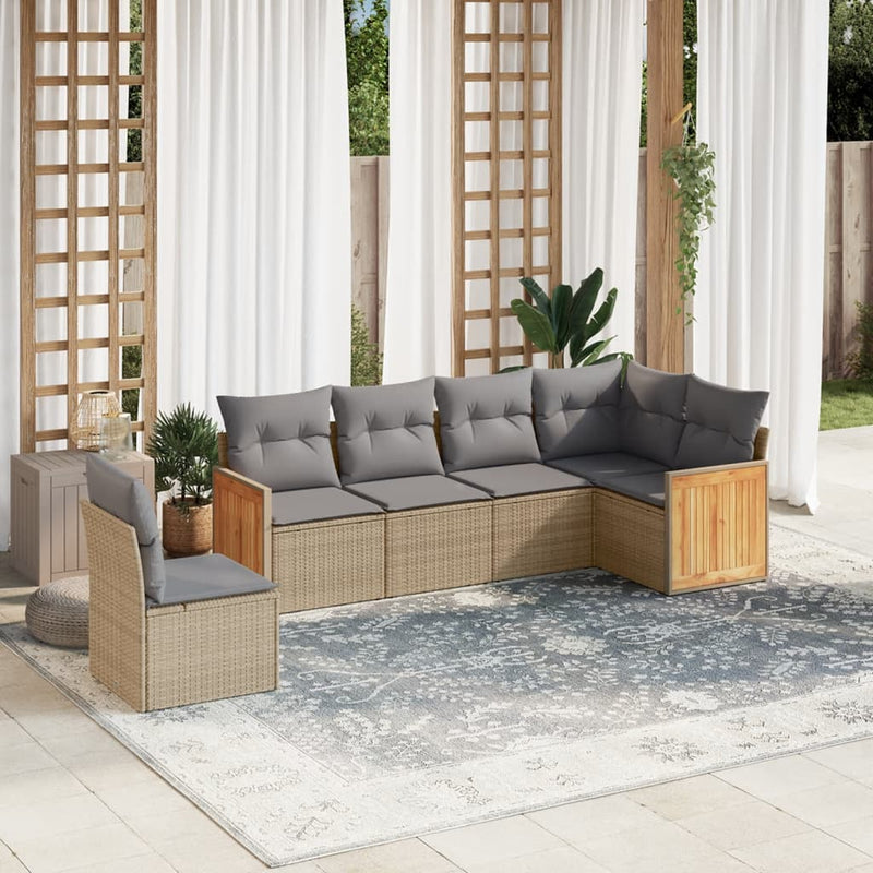 6 Piece Garden Sofa Set with Cushions Beige Poly Rattan Payday Deals