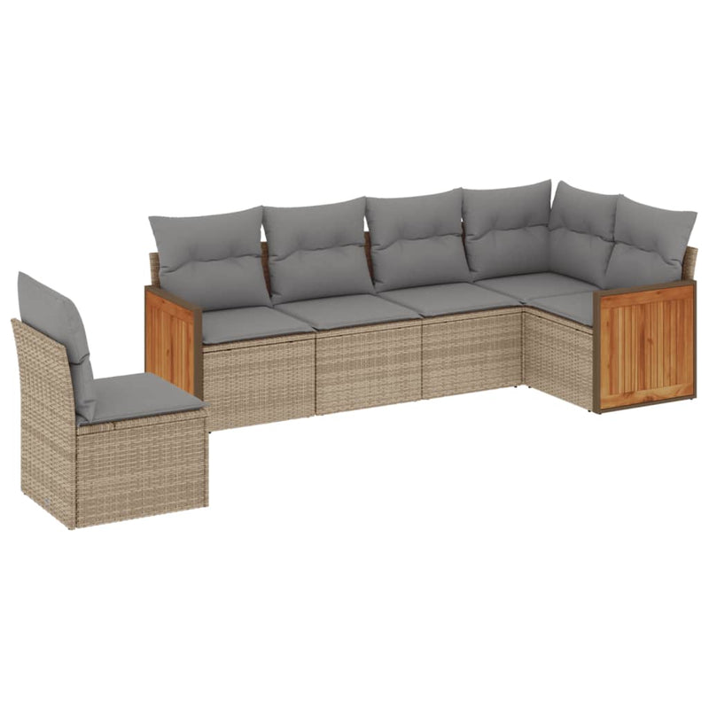 6 Piece Garden Sofa Set with Cushions Beige Poly Rattan Payday Deals