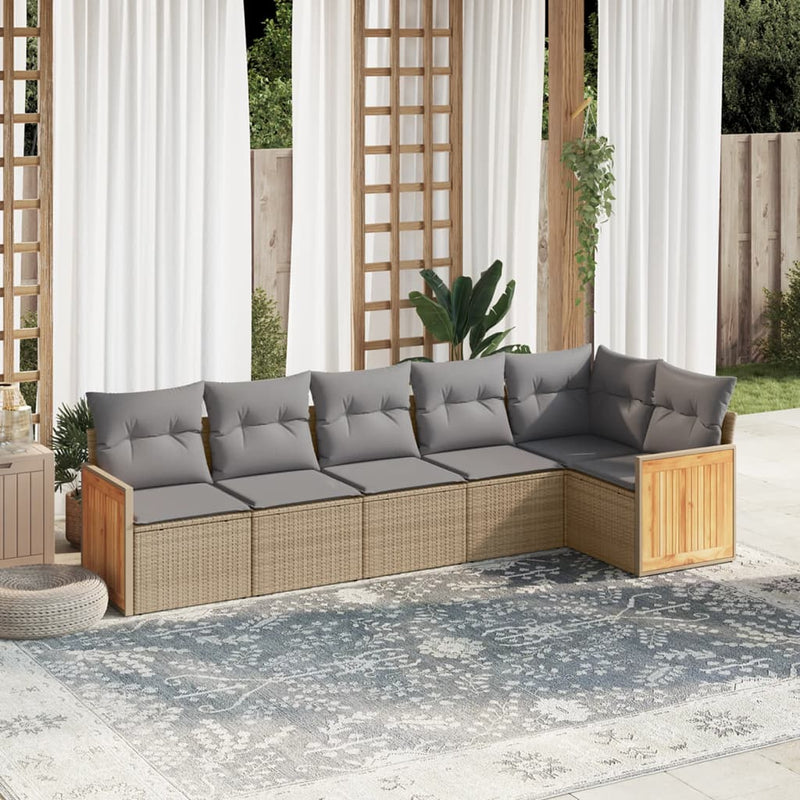 6 Piece Garden Sofa Set with Cushions Beige Poly Rattan Payday Deals