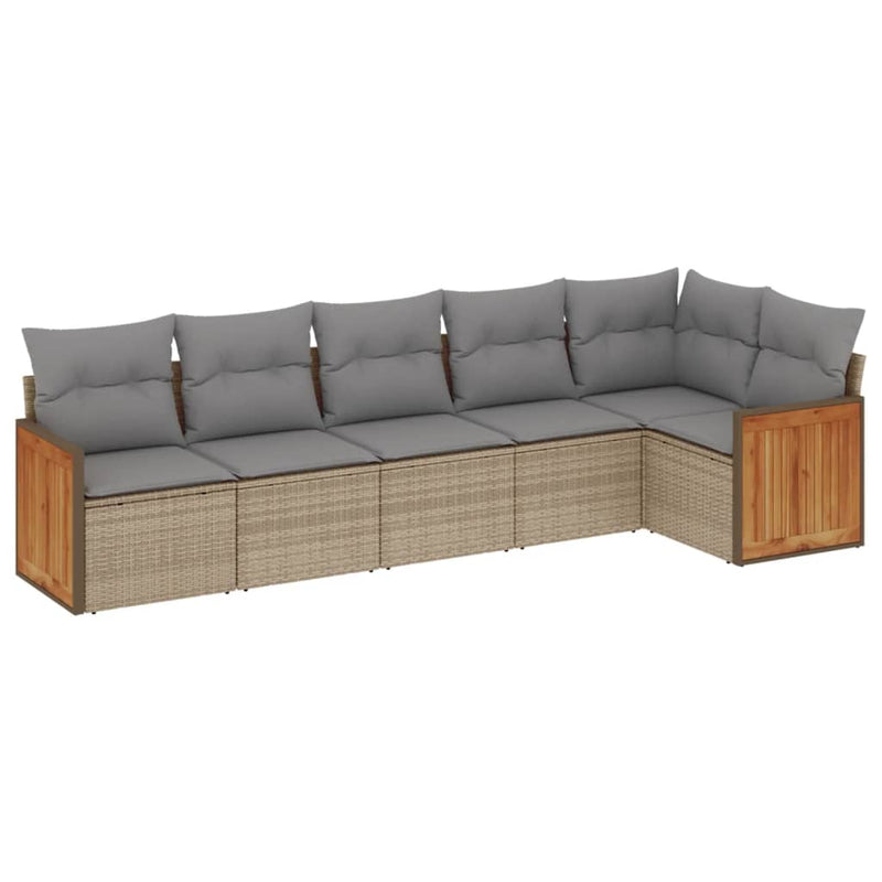 6 Piece Garden Sofa Set with Cushions Beige Poly Rattan Payday Deals