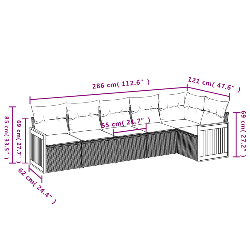 6 Piece Garden Sofa Set with Cushions Beige Poly Rattan Payday Deals