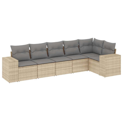 6 Piece Garden Sofa Set with Cushions Beige Poly Rattan Payday Deals