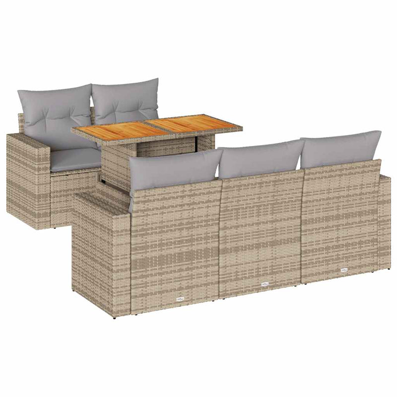 6 Piece Garden Sofa Set with Cushions Beige Poly Rattan Payday Deals