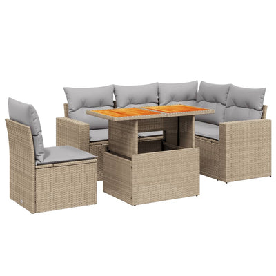 6 Piece Garden Sofa Set with Cushions Beige Poly Rattan Payday Deals