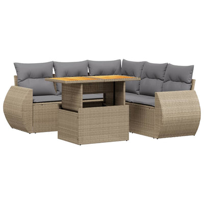 6 Piece Garden Sofa Set with Cushions Beige Poly Rattan Payday Deals