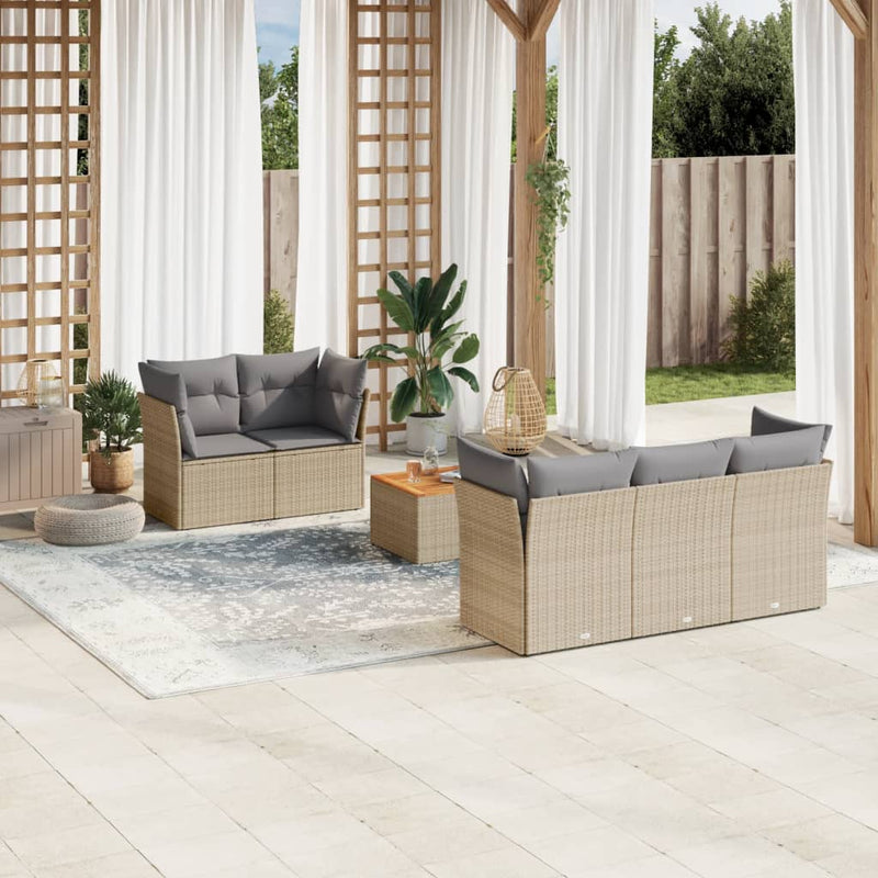6 Piece Garden Sofa Set with Cushions Beige Poly Rattan Payday Deals