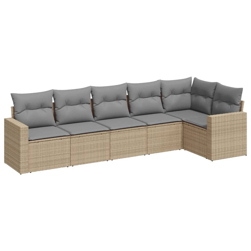 6 Piece Garden Sofa Set with Cushions Beige Poly Rattan Payday Deals