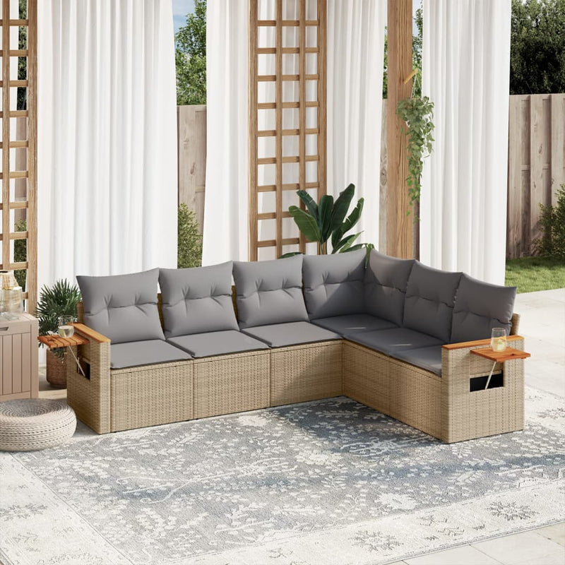 6 Piece Garden Sofa Set with Cushions Beige Poly Rattan Payday Deals