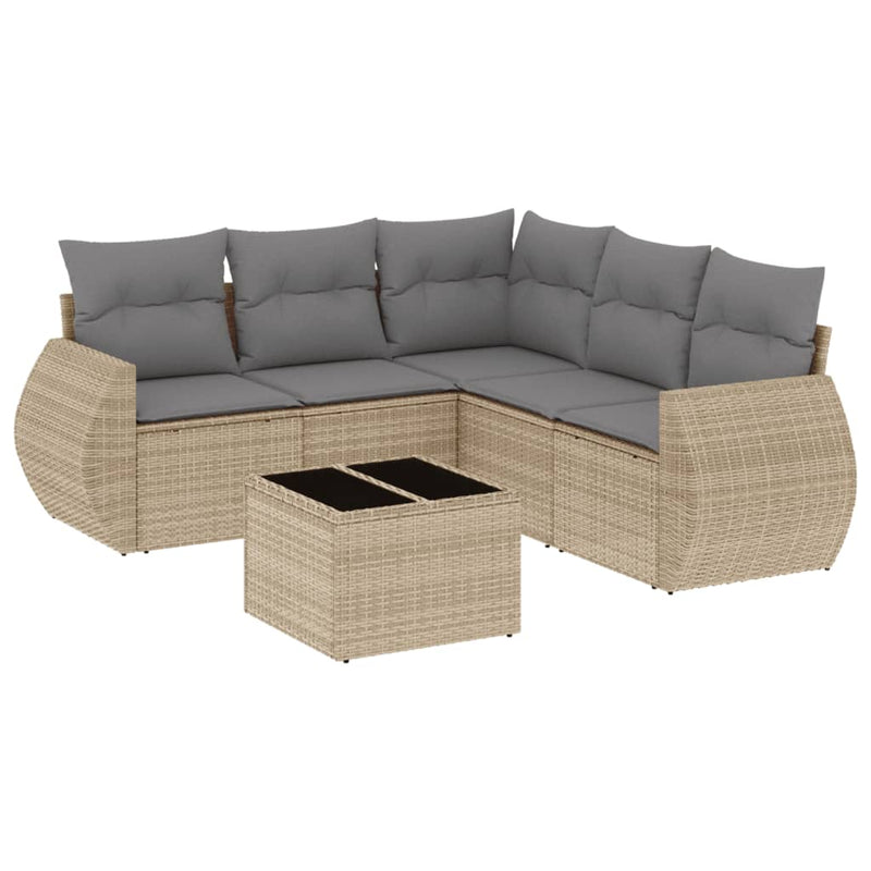 6 Piece Garden Sofa Set with Cushions Beige Poly Rattan Payday Deals