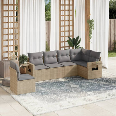 6 Piece Garden Sofa Set with Cushions Beige Poly Rattan Payday Deals