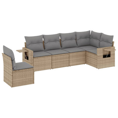 6 Piece Garden Sofa Set with Cushions Beige Poly Rattan Payday Deals