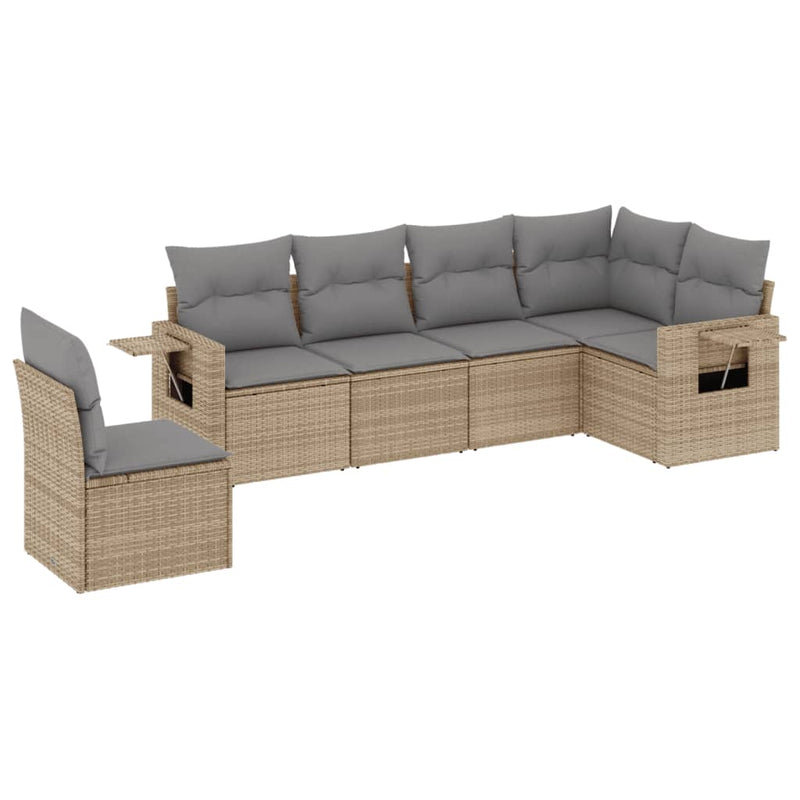 6 Piece Garden Sofa Set with Cushions Beige Poly Rattan Payday Deals