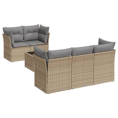 6 Piece Garden Sofa Set with Cushions Beige Poly Rattan Payday Deals