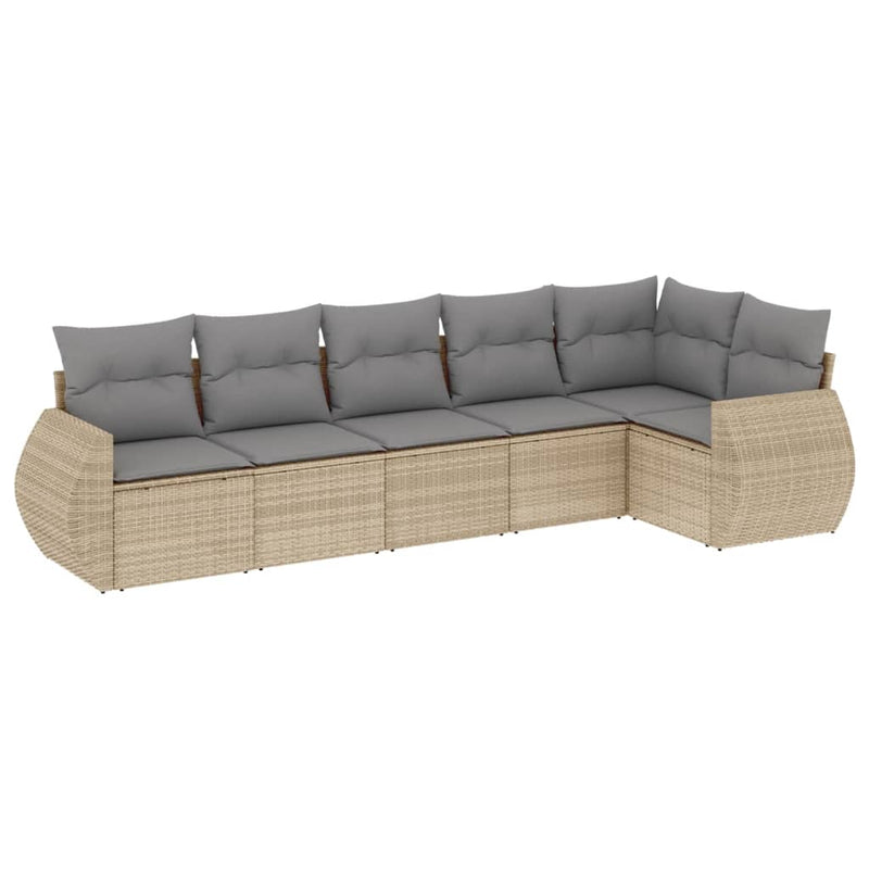 6 Piece Garden Sofa Set with Cushions Beige Poly Rattan Payday Deals