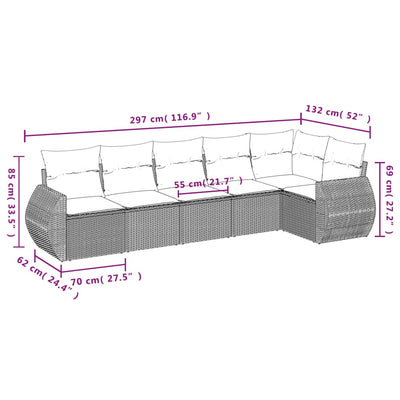 6 Piece Garden Sofa Set with Cushions Beige Poly Rattan Payday Deals