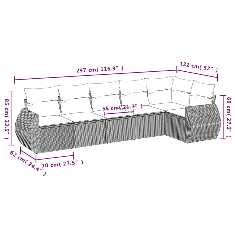 6 Piece Garden Sofa Set with Cushions Beige Poly Rattan Payday Deals