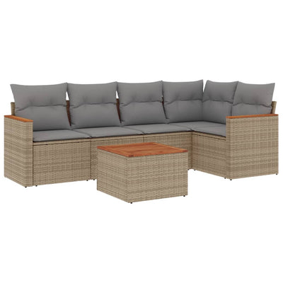 6 Piece Garden Sofa Set with Cushions Beige Poly Rattan Payday Deals