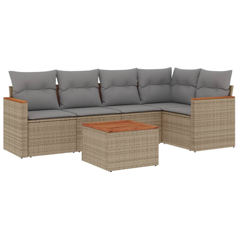 6 Piece Garden Sofa Set with Cushions Beige Poly Rattan Payday Deals