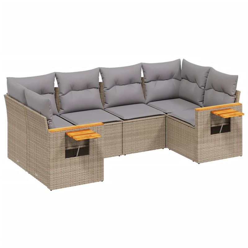 6 Piece Garden Sofa Set with Cushions Beige Poly Rattan Payday Deals