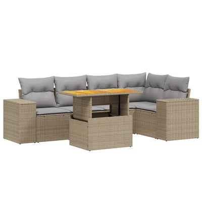 6 Piece Garden Sofa Set with Cushions Beige Poly Rattan Payday Deals