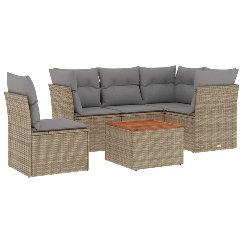 6 Piece Garden Sofa Set with Cushions Beige Poly Rattan Payday Deals