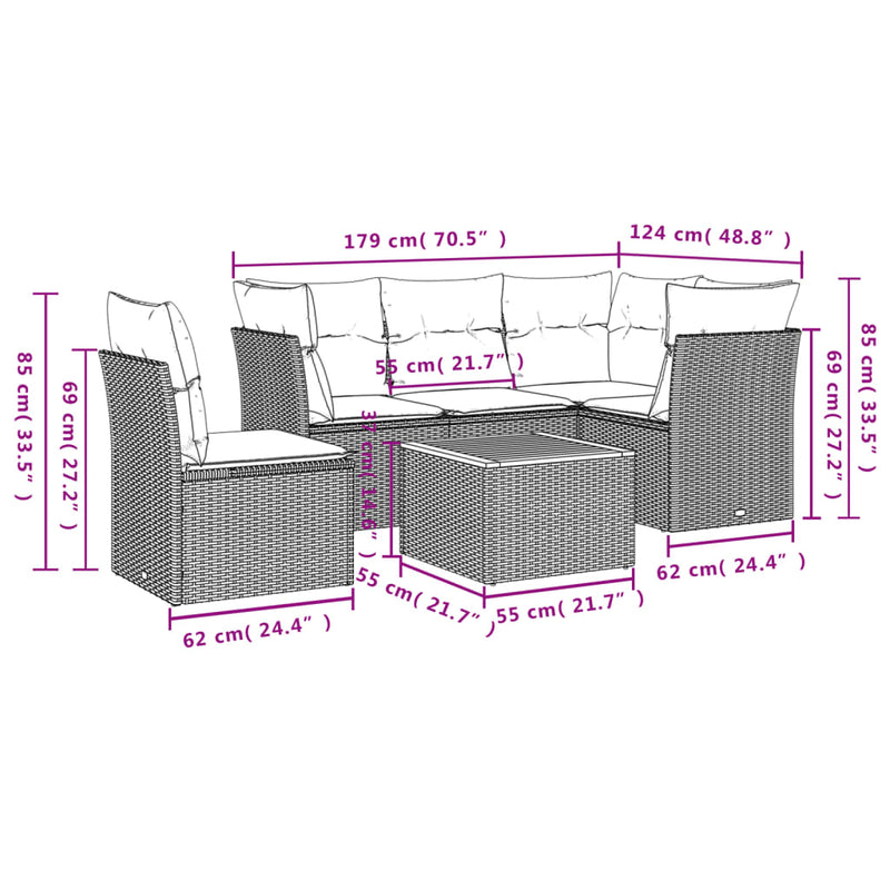 6 Piece Garden Sofa Set with Cushions Beige Poly Rattan Payday Deals