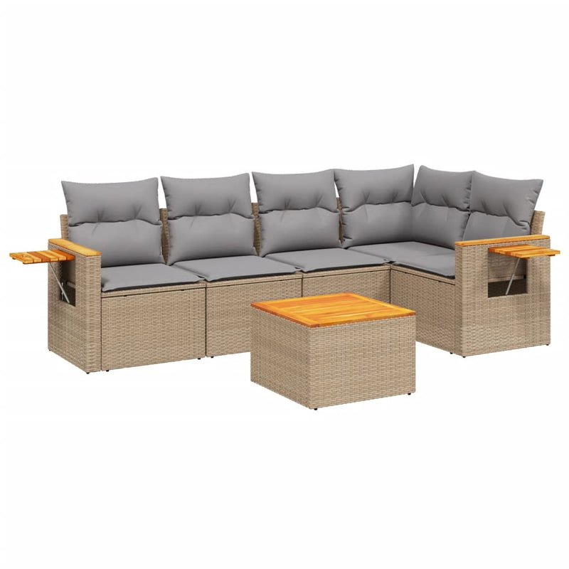 6 Piece Garden Sofa Set with Cushions Beige Poly Rattan Payday Deals