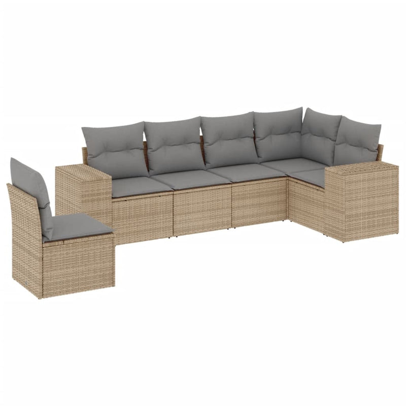 6 Piece Garden Sofa Set with Cushions Beige Poly Rattan Payday Deals