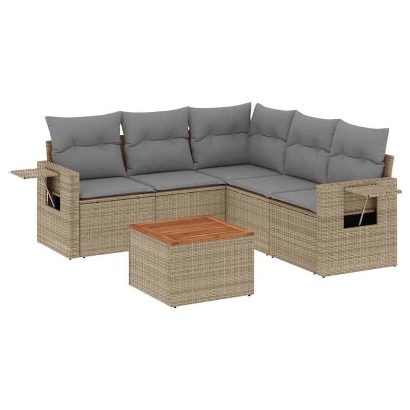 6 Piece Garden Sofa Set with Cushions Beige Poly Rattan Payday Deals