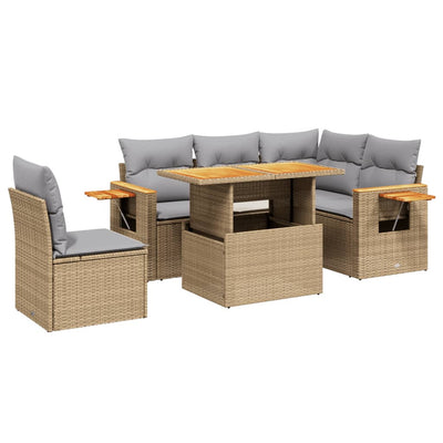 6 Piece Garden Sofa Set with Cushions Beige Poly Rattan Payday Deals