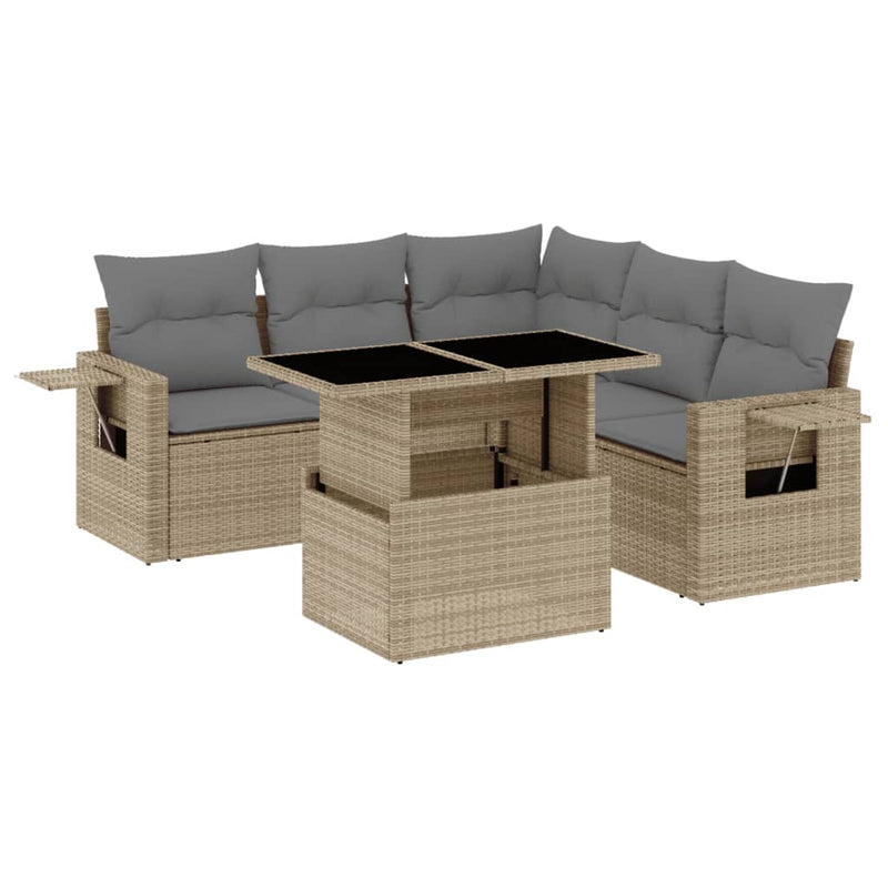 6 Piece Garden Sofa Set with Cushions Beige Poly Rattan Payday Deals