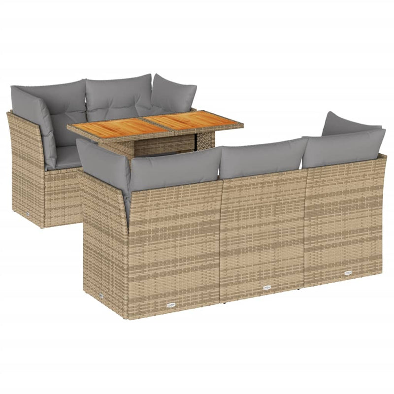 6 Piece Garden Sofa Set with Cushions Beige Poly Rattan Payday Deals