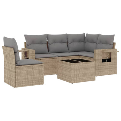 6 Piece Garden Sofa Set with Cushions Beige Poly Rattan Payday Deals