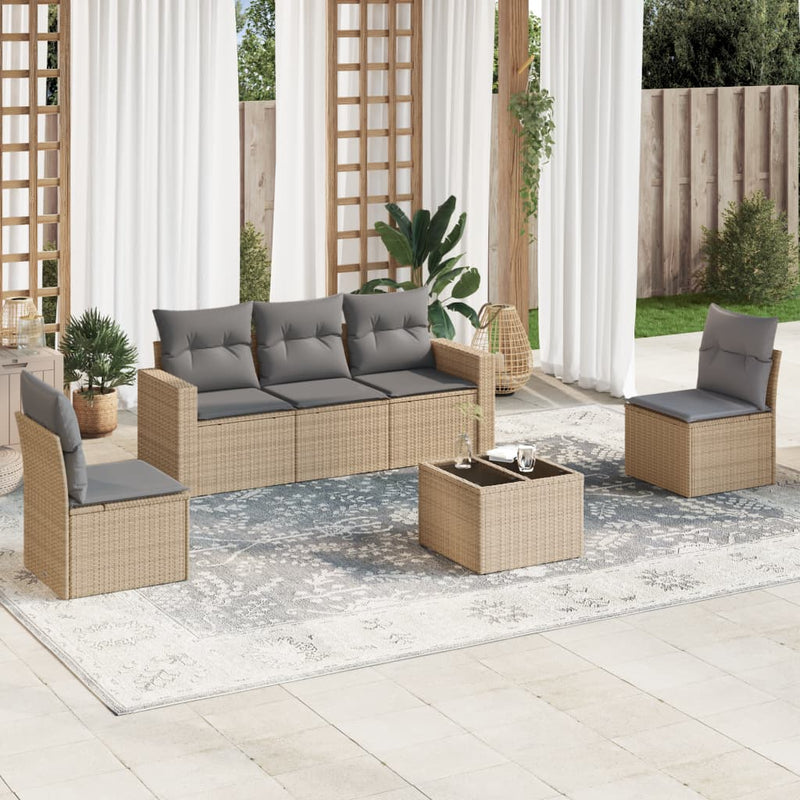 6 Piece Garden Sofa Set with Cushions Beige Poly Rattan Payday Deals