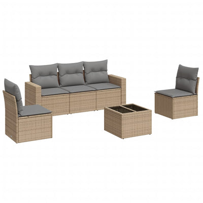 6 Piece Garden Sofa Set with Cushions Beige Poly Rattan Payday Deals